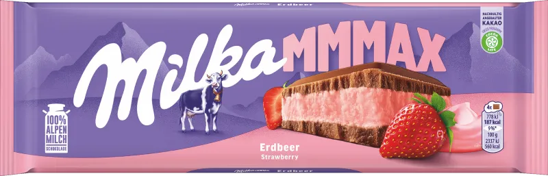 Milka Mmmax Packung von der Sorte Erdbeer